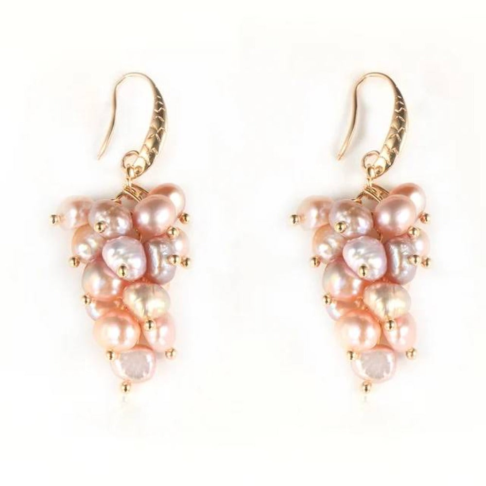 Genuine Freshwater Pearl Designer Cluster Dangle Drop Earrings-2